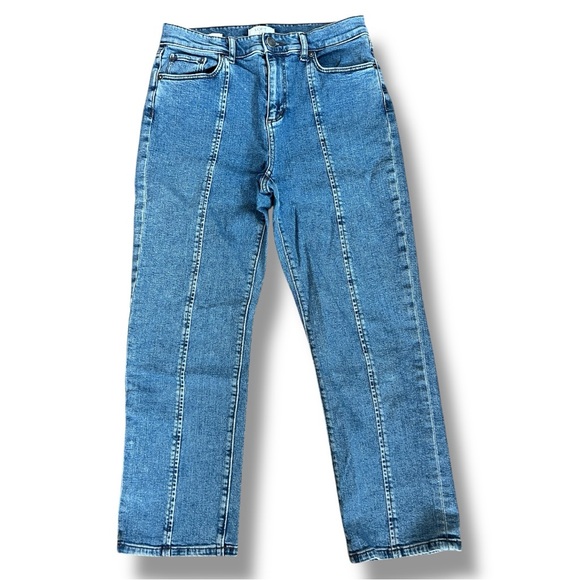 Loft‎ Outlet Women’s Blue Straight Leg Jeans 4 Petite Seam Front High Rise Crop - Picture 1 of 7